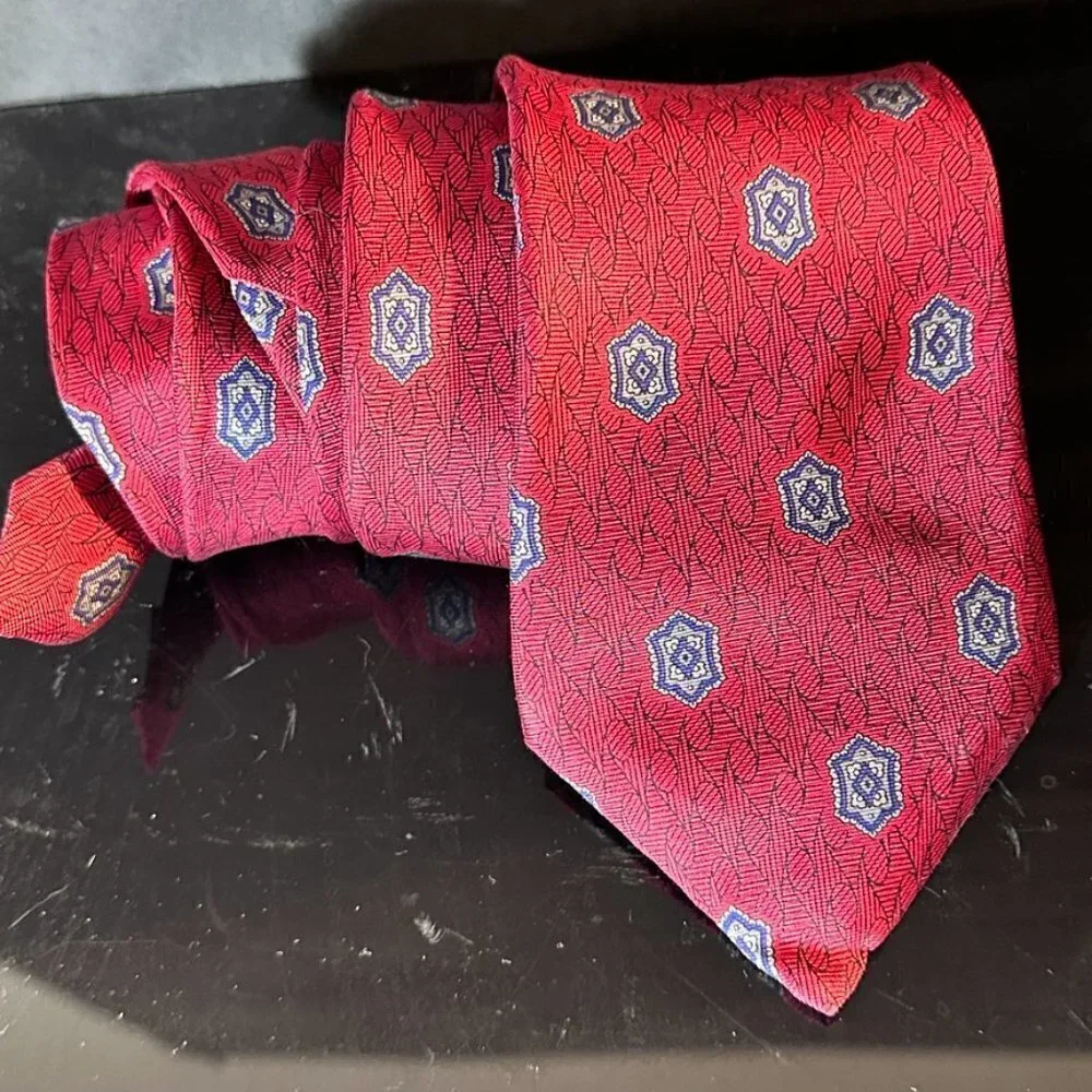 Christian Dior Red Silk Tie Deep Modern Neckwear  Mid Century Modernist Diamonds
